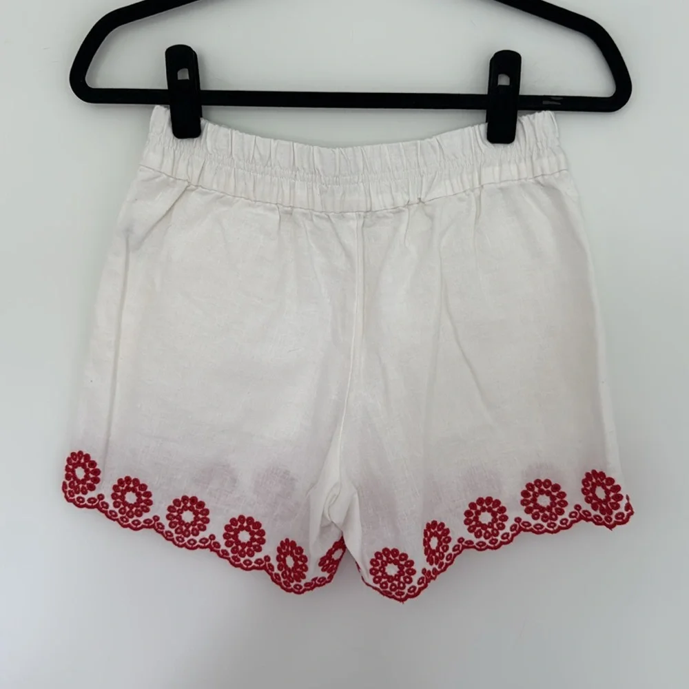 J.Crew White and Red Embroidered Linen Women's Shorts - Size XXS - Picture 3 of 6